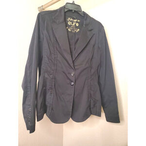 Euro Jeans Womens Classic Black Button Down Lightweight Blazer Jacket Sz L